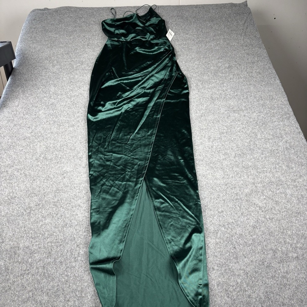 Windsor Satin Maxi Dress Womens Large Green New With Tags Formal Prom Slit Party